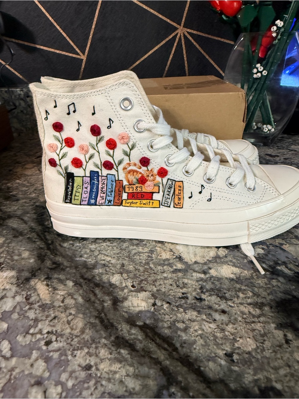 Converse Cream High-Top Sneakers with Floral, Book & Music Embroidery - Picture 10 of 10